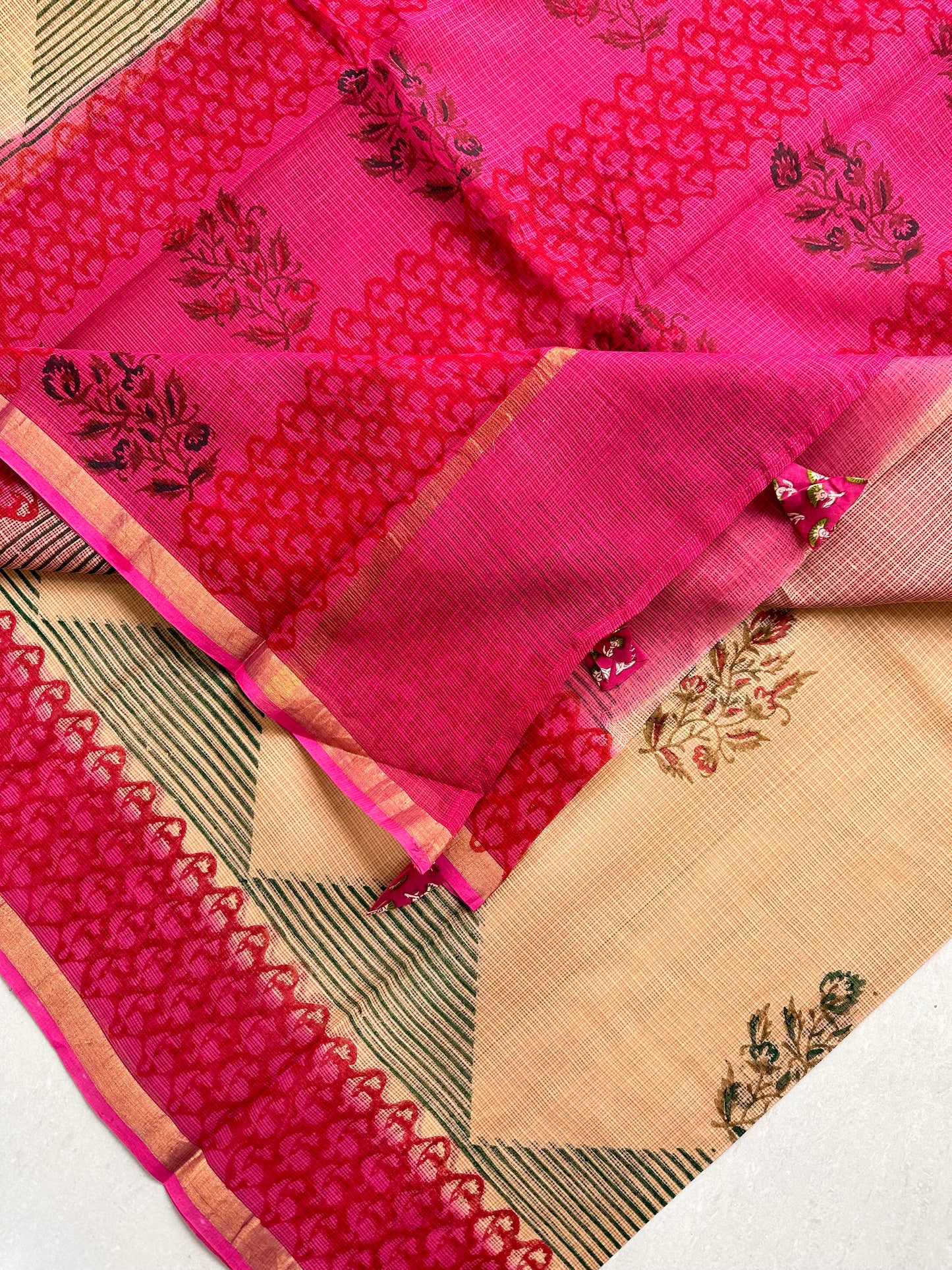 HandBlock Printed Pure Kota Cotton Doria Saree