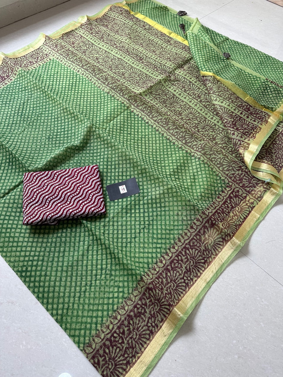 HandBlock Printed Kota Cotton Doria Saree