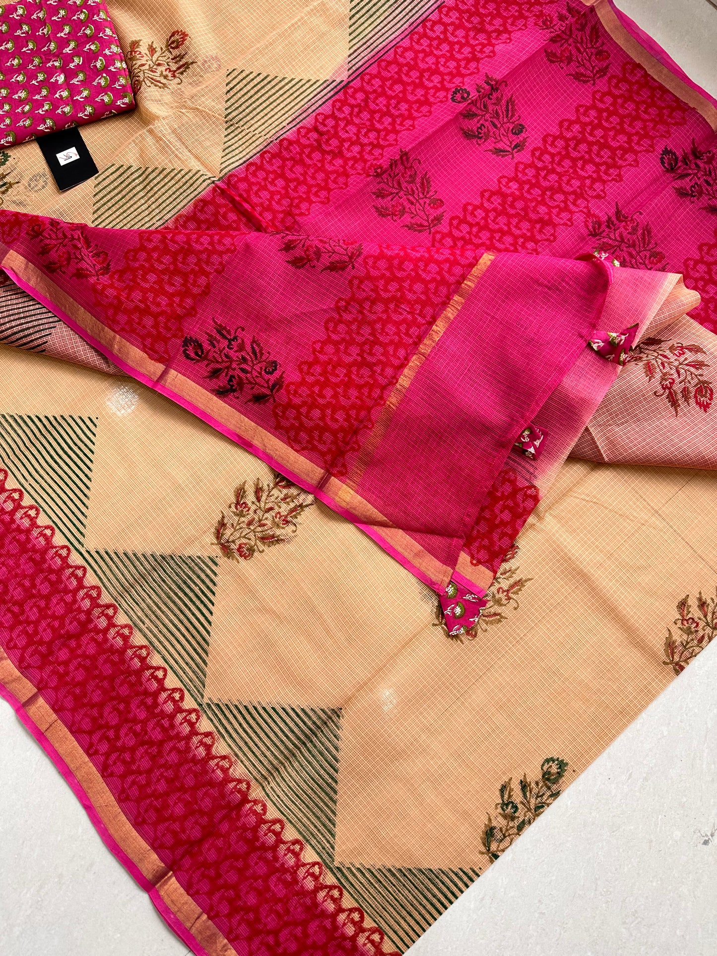 HandBlock Printed Pure Kota Cotton Doria Saree