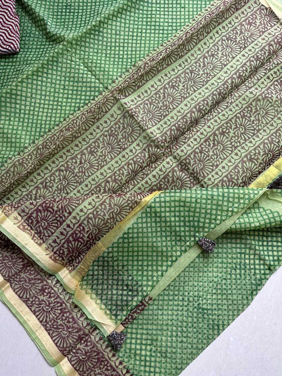 HandBlock Printed Kota Cotton Doria Saree