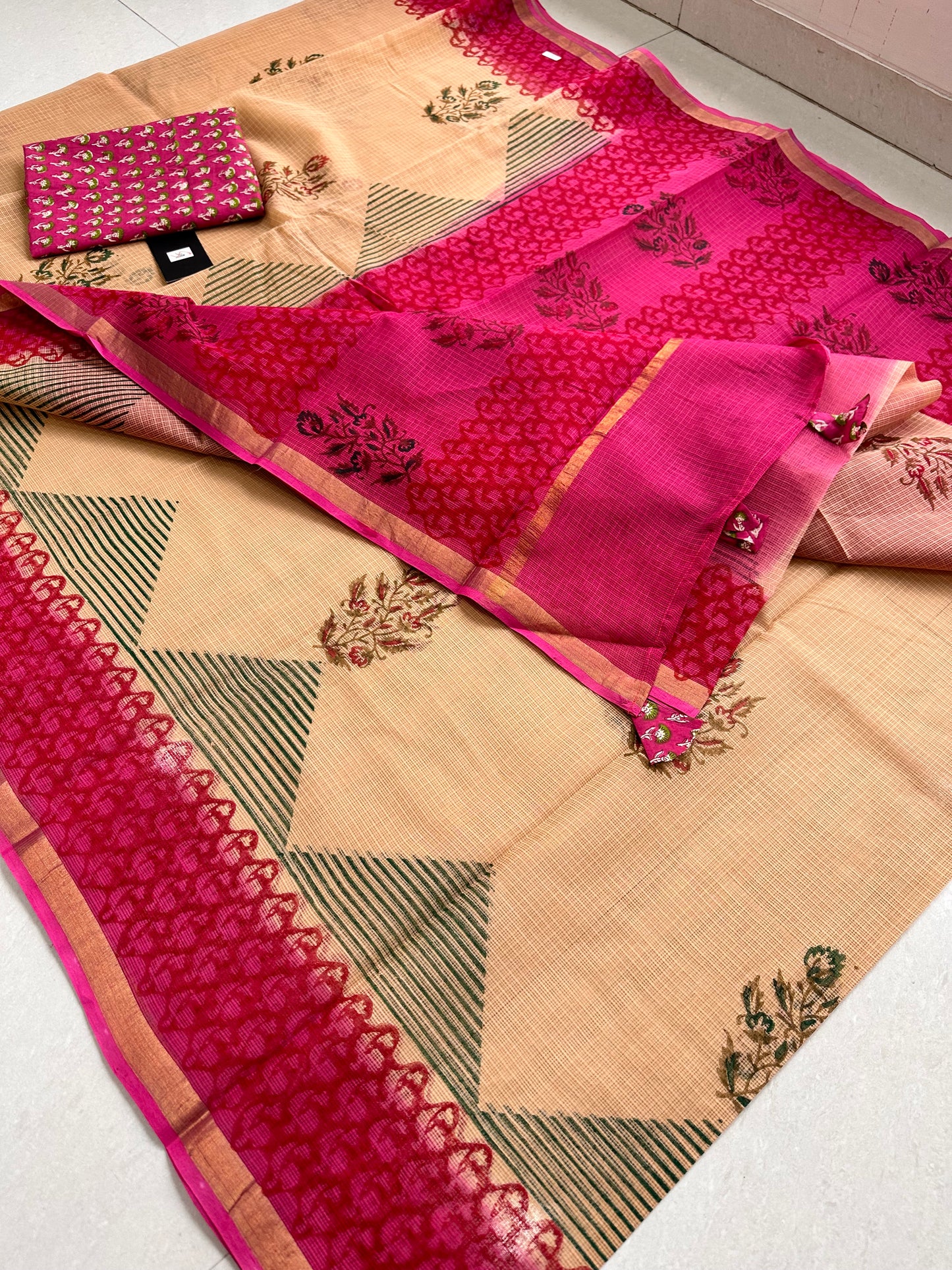 HandBlock Printed Pure Kota Cotton Doria Saree