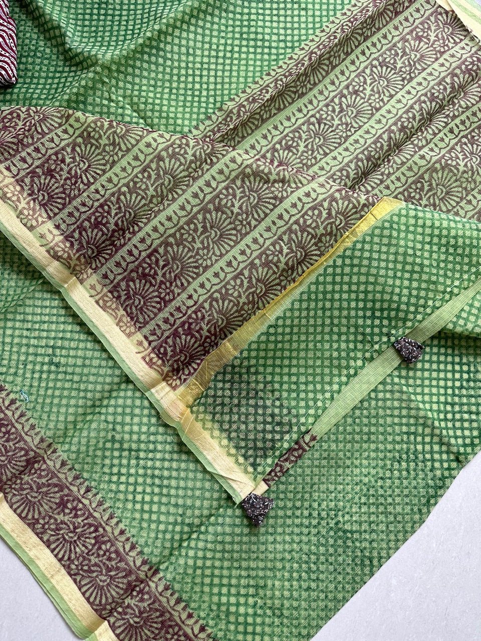 HandBlock Printed Kota Cotton Doria Saree