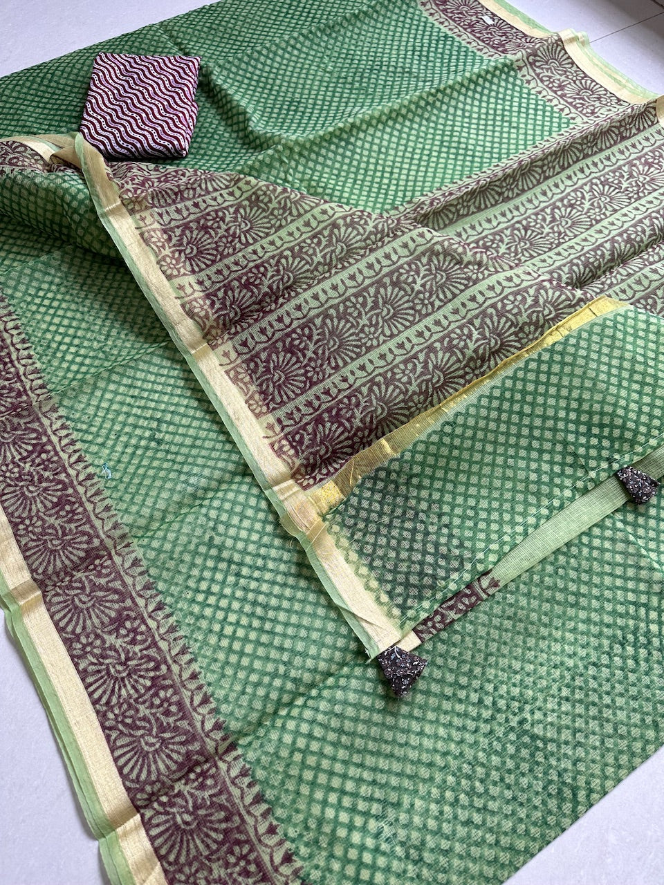 HandBlock Printed Kota Cotton Doria Saree