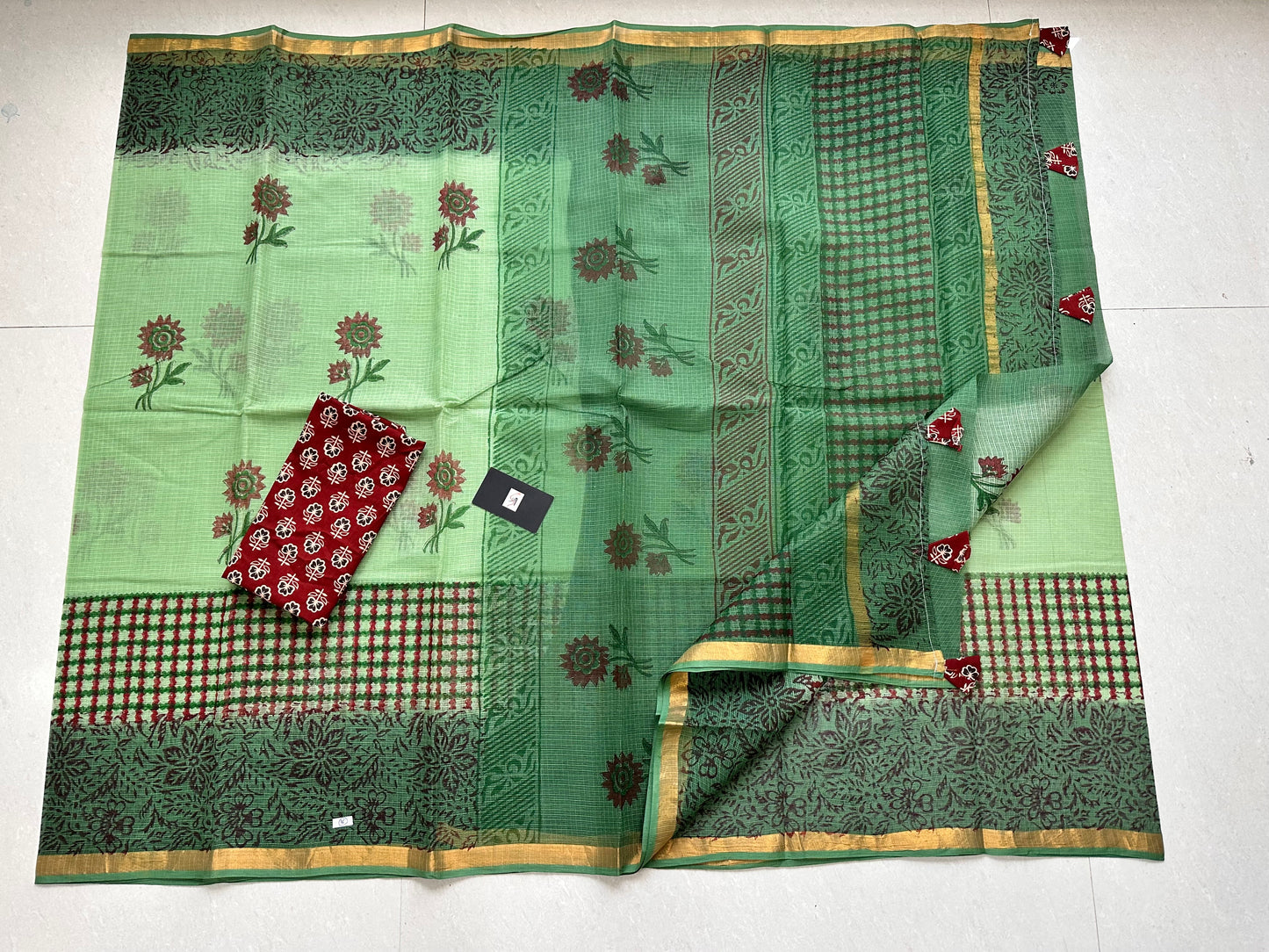 Pure HandBlock Printed Kota Cotton Doria Saree