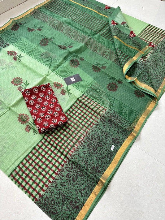 Pure HandBlock Printed Kota Cotton Doria Saree