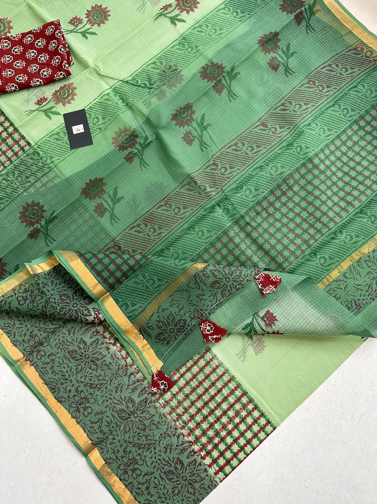 Pure HandBlock Printed Kota Cotton Doria Saree