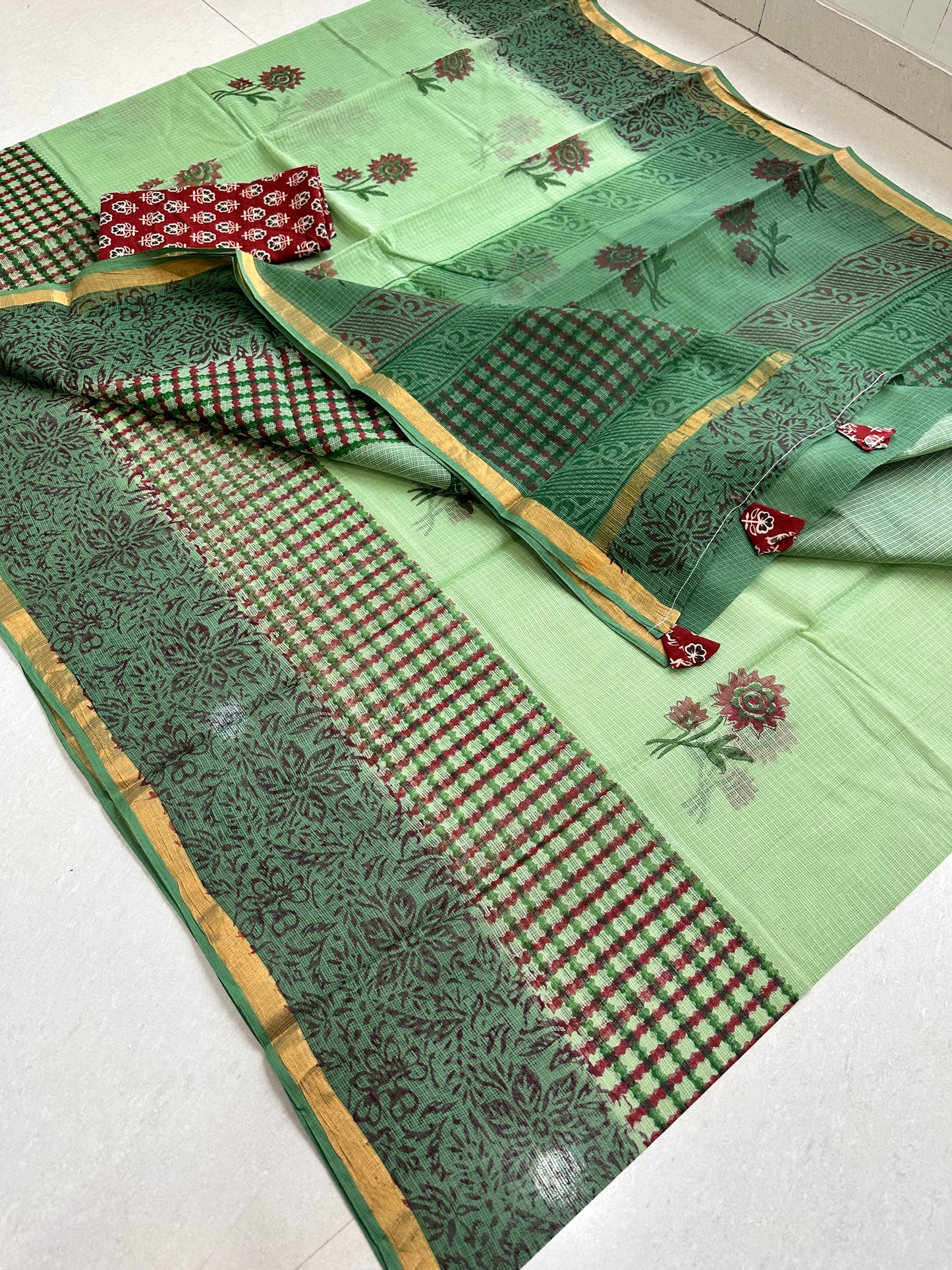 Pure HandBlock Printed Kota Cotton Doria Saree