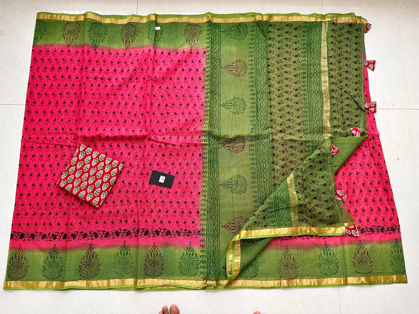 Pure HandBlock Printed Kota Cotton Doria Saree