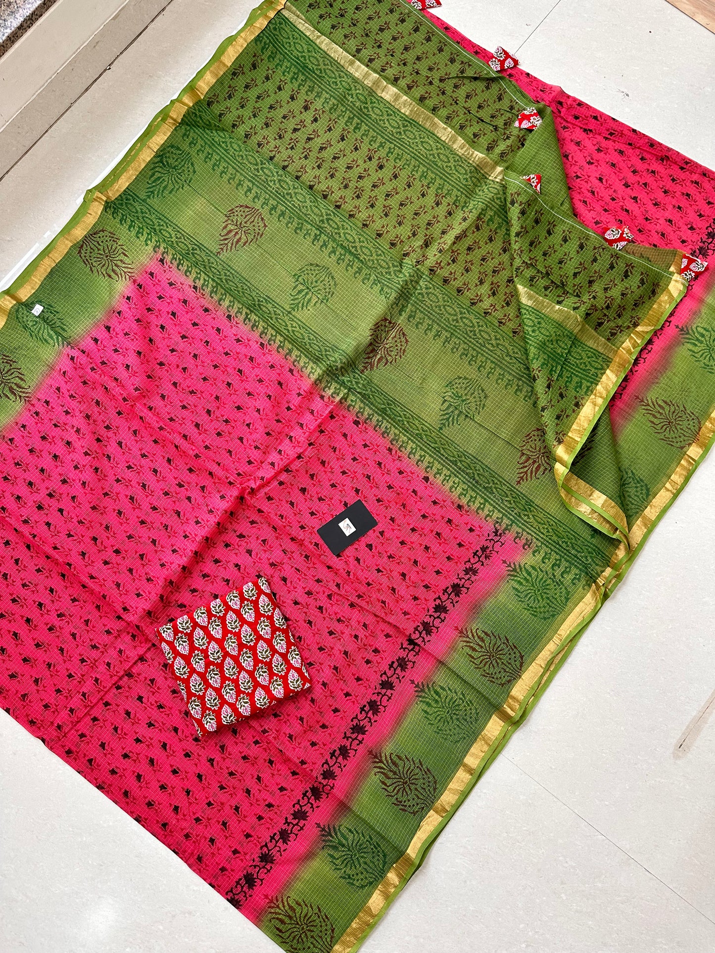 Pure HandBlock Printed Kota Cotton Doria Saree