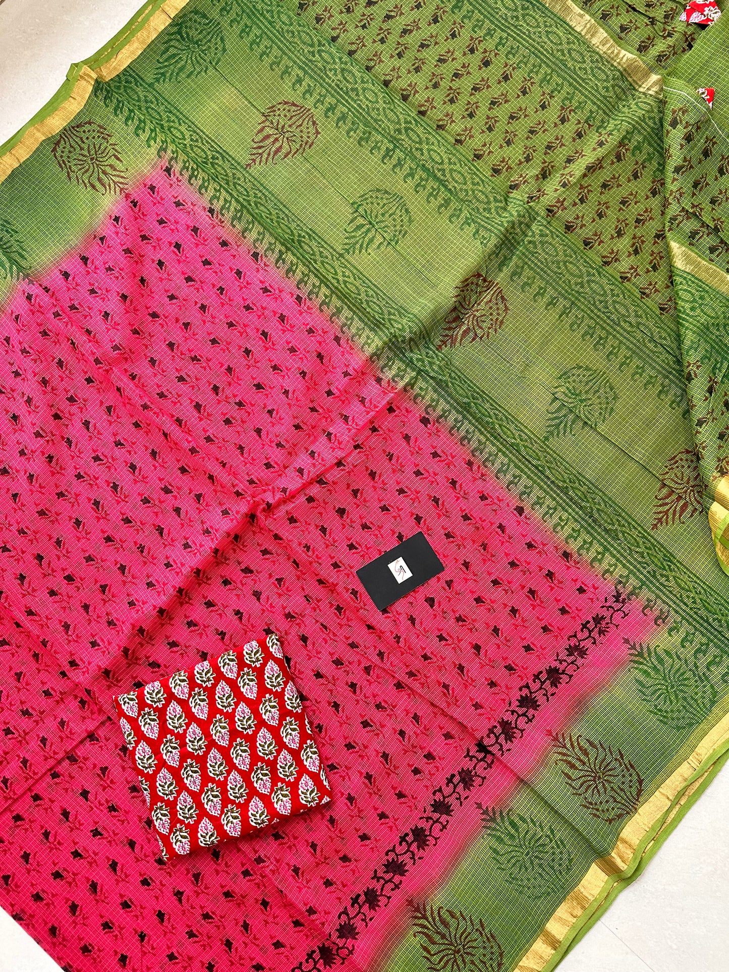 Pure HandBlock Printed Kota Cotton Doria Saree