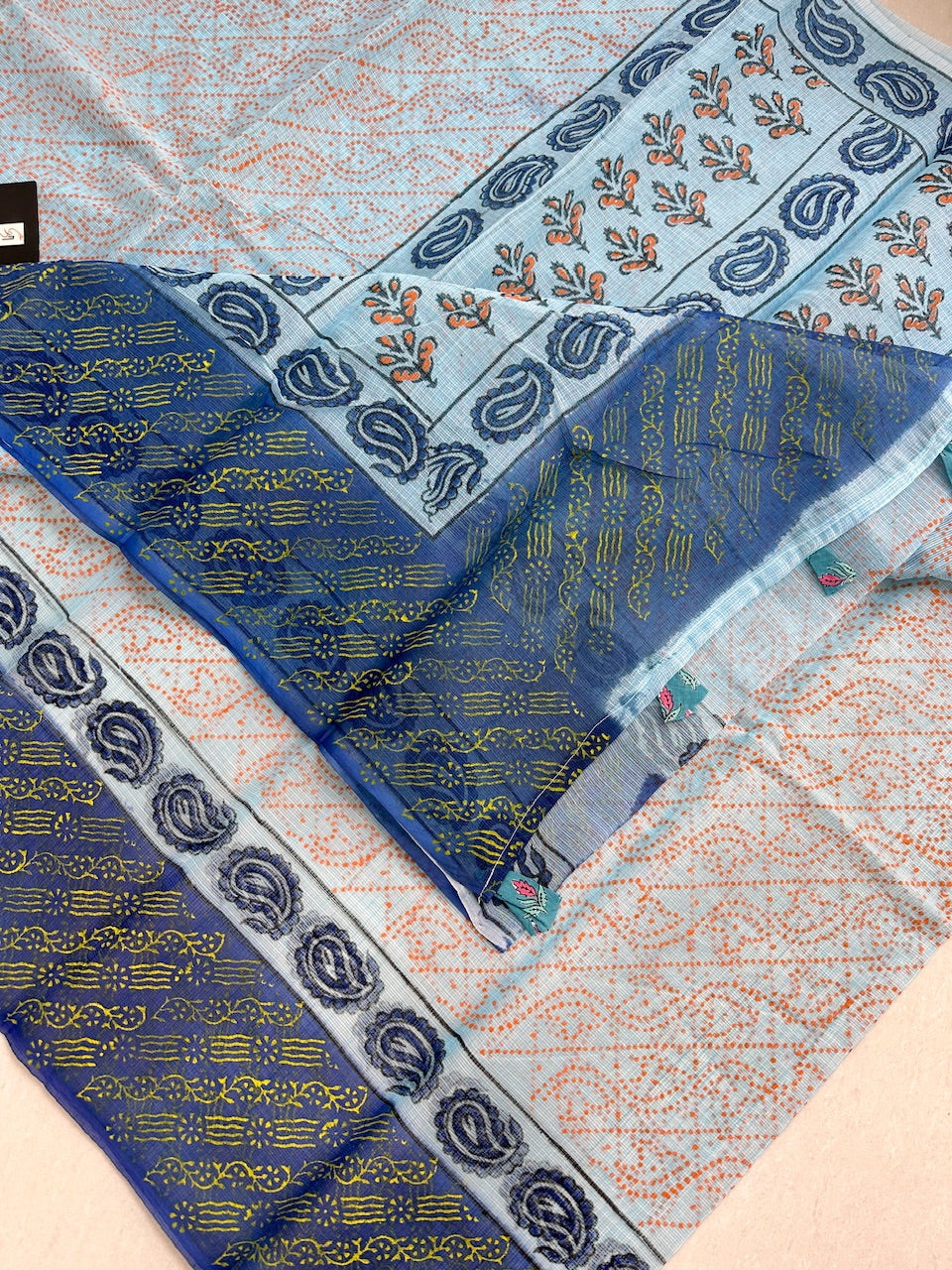 HandBlock Printed Kota Cotton Doria Saree