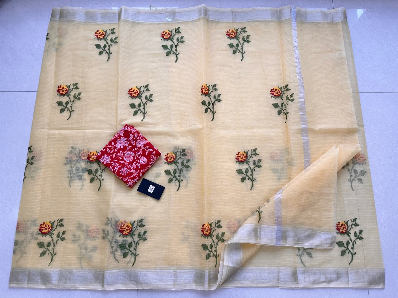 Embroidered Kota Cotton Doria Saree