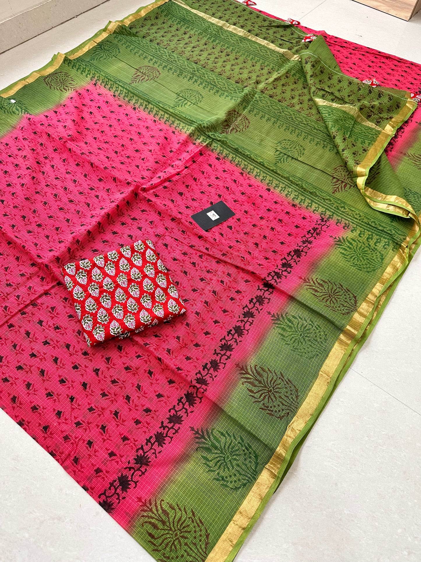 Pure HandBlock Printed Kota Cotton Doria Saree