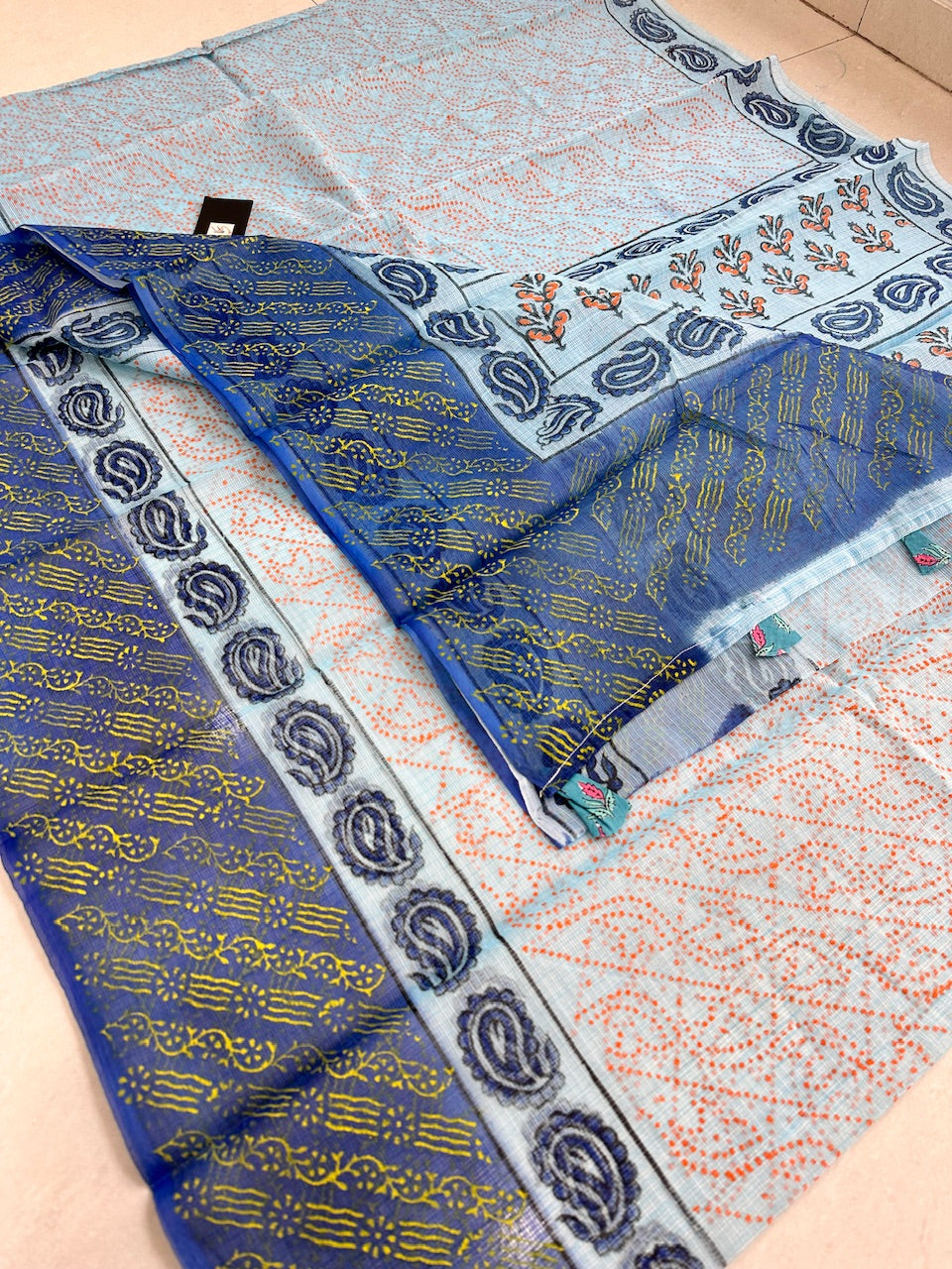 HandBlock Printed Kota Cotton Doria Saree