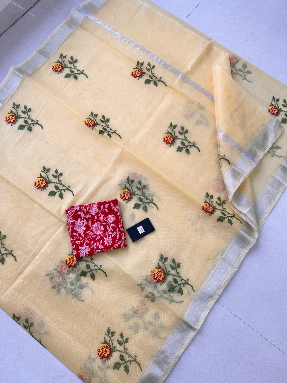 Embroidered Kota Cotton Doria Saree