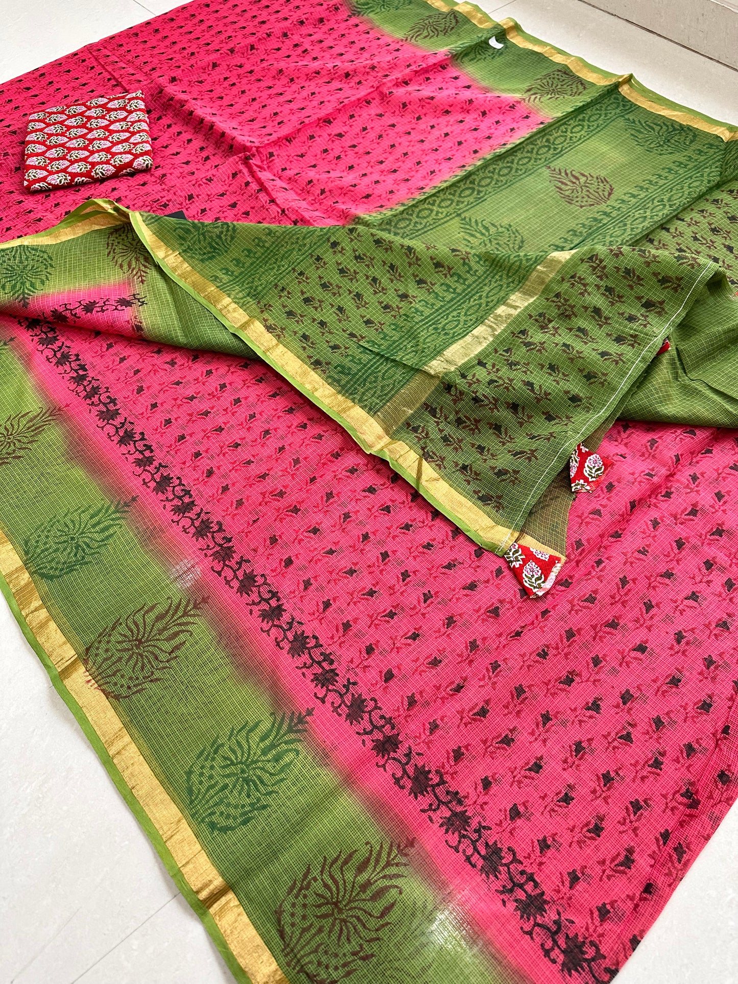 Pure HandBlock Printed Kota Cotton Doria Saree