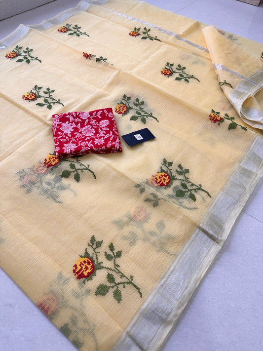 Embroidered Kota Cotton Doria Saree