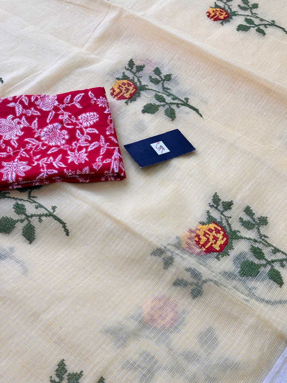 Embroidered Kota Cotton Doria Saree