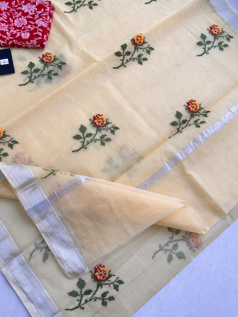 Embroidered Kota Cotton Doria Saree