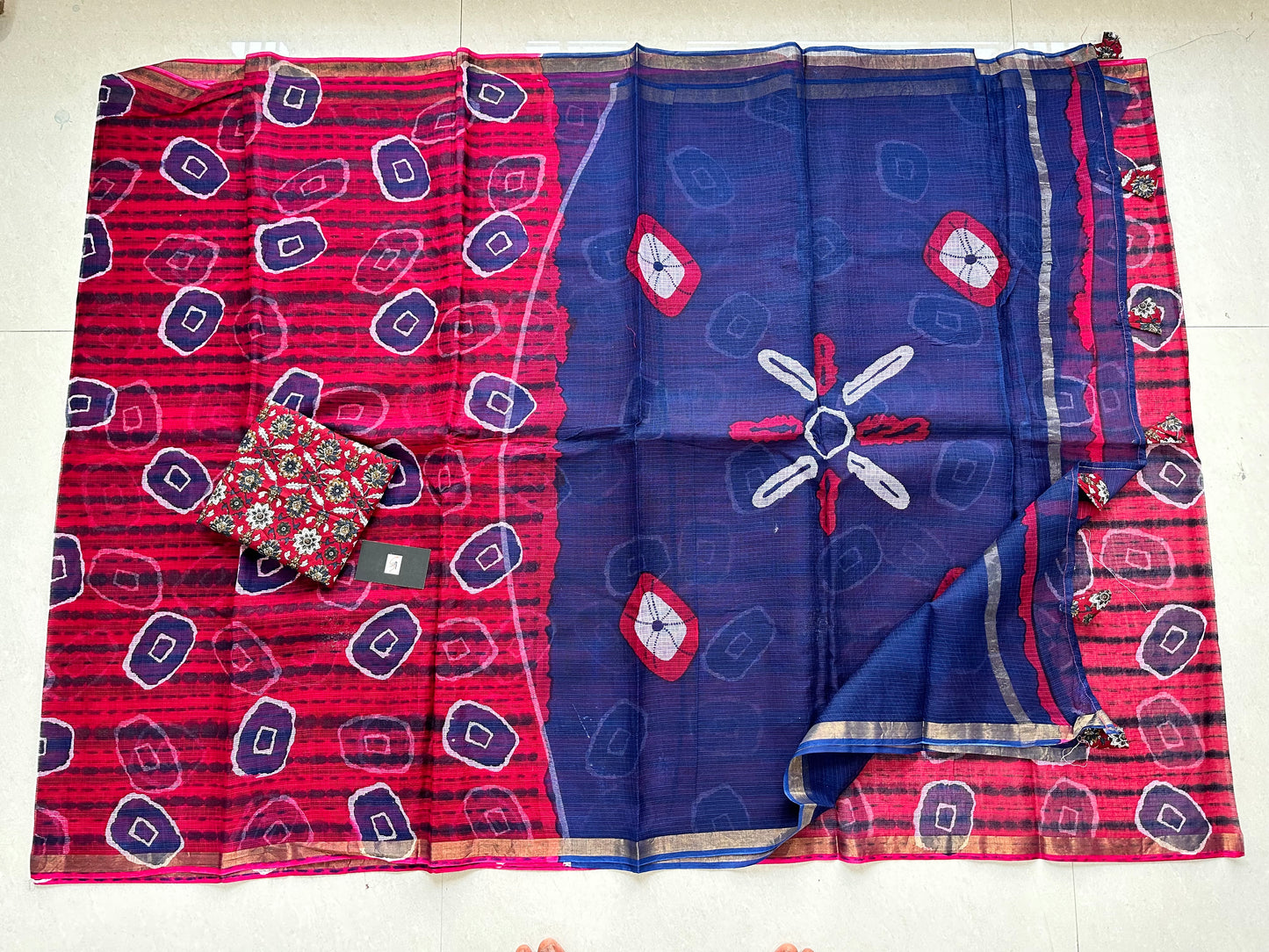 Pure HandBlock Printed Kota Cotton Doria Saree