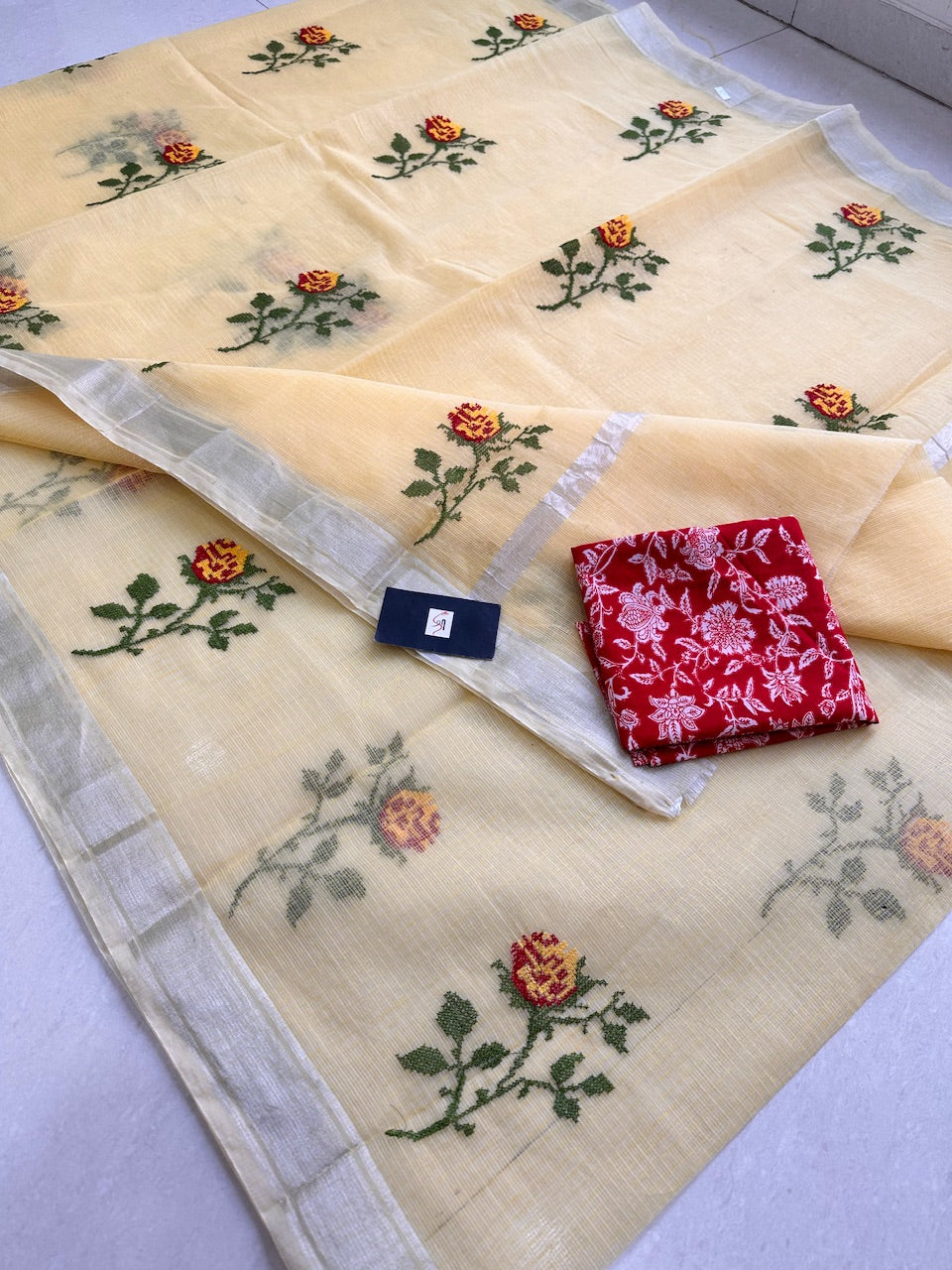 Embroidered Kota Cotton Doria Saree