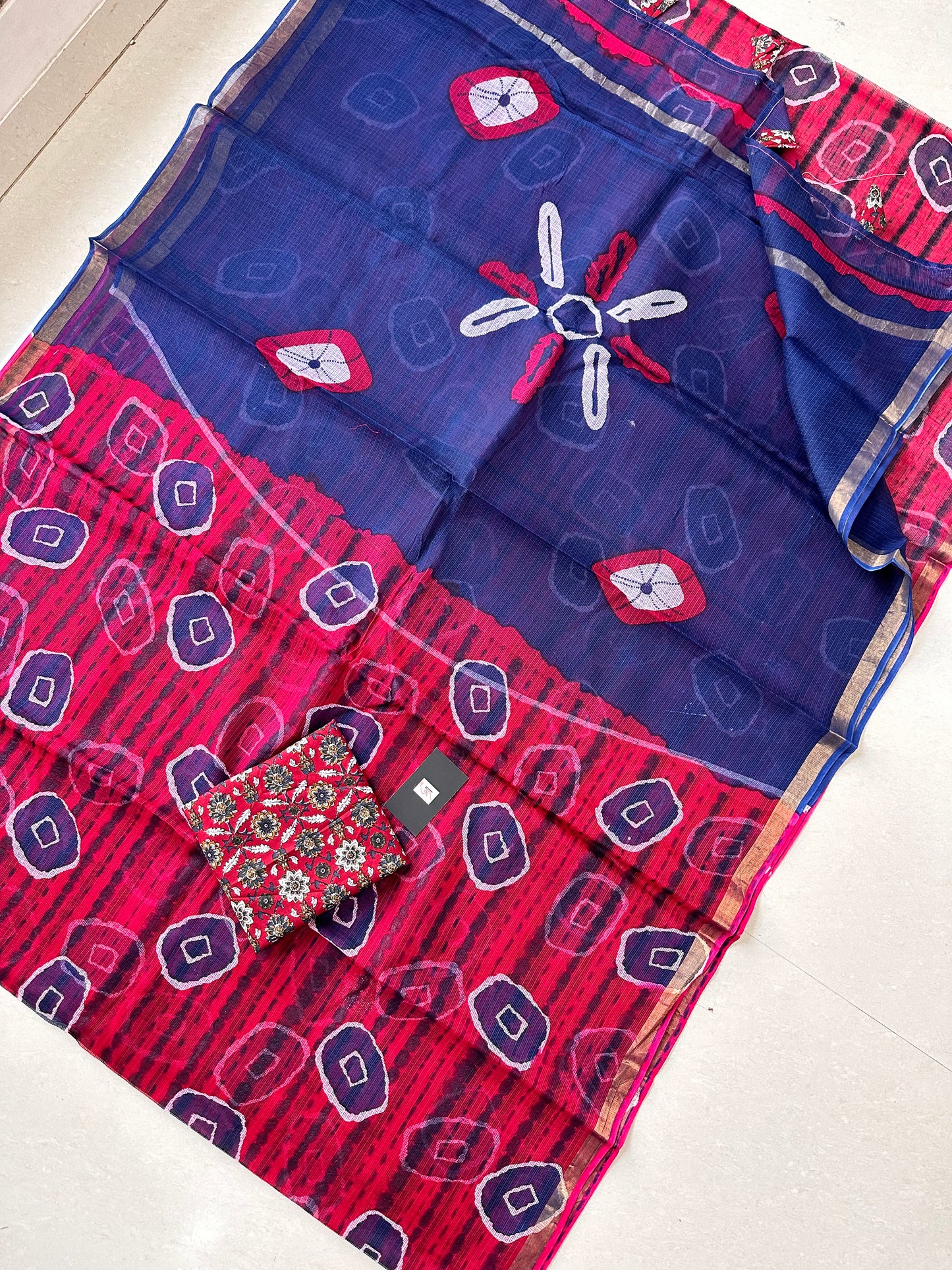 Pure HandBlock Printed Kota Cotton Doria Saree