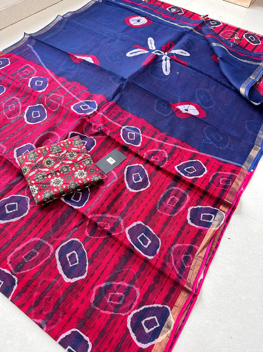 Pure HandBlock Printed Kota Cotton Doria Saree