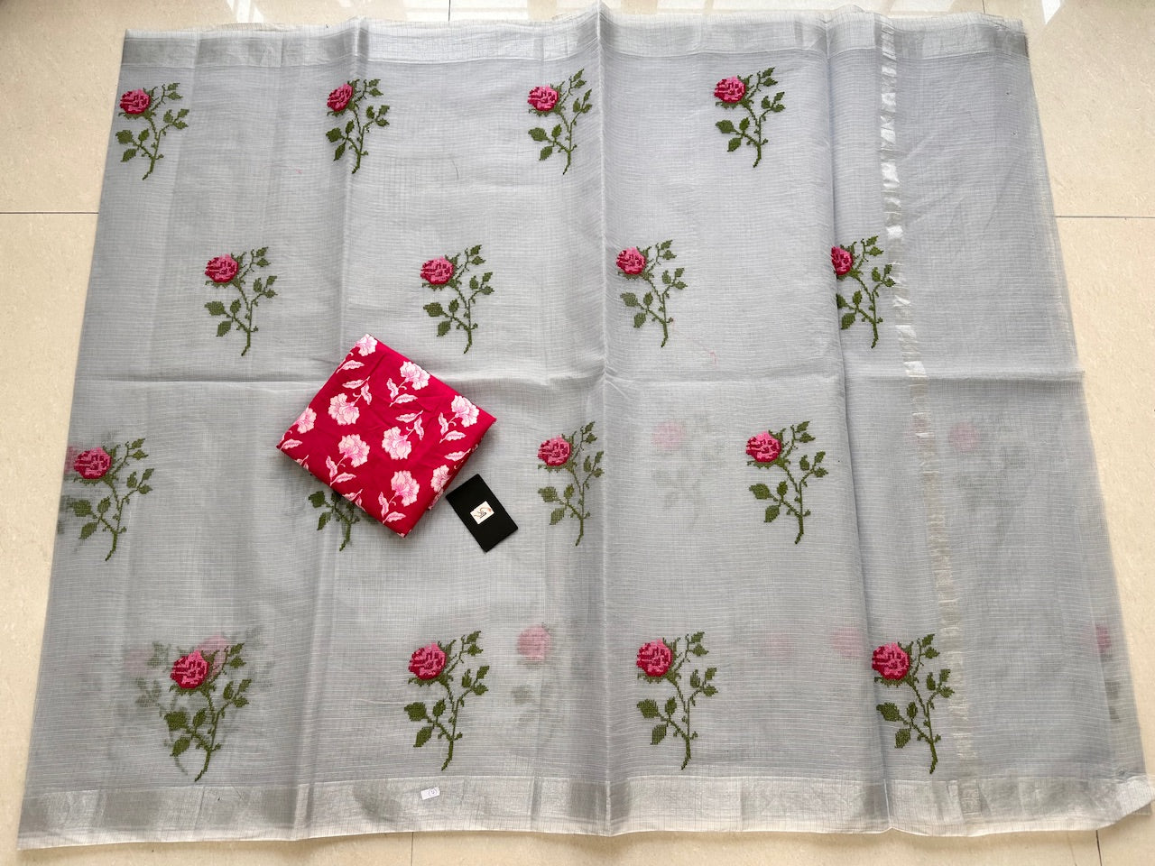 Embroidered Kota Cotton Doria Saree