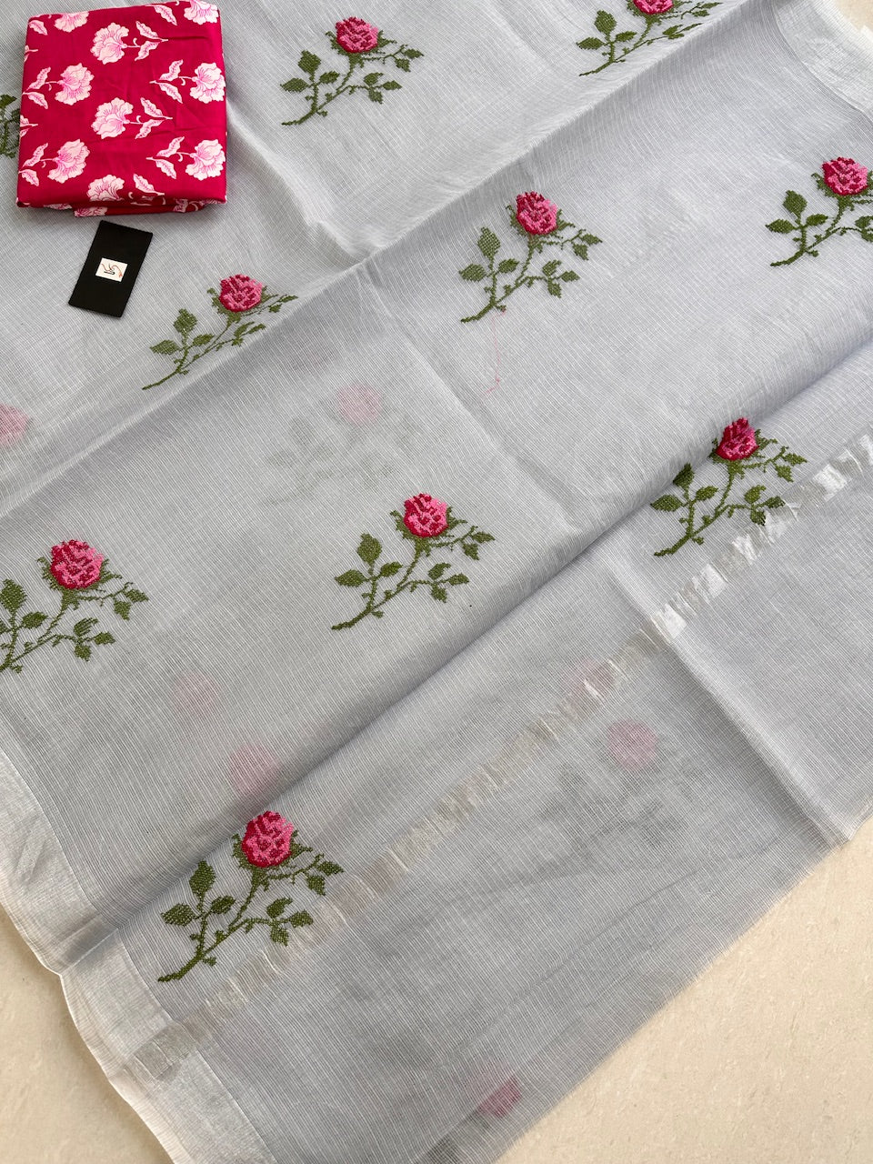 Embroidered Kota Cotton Doria Saree