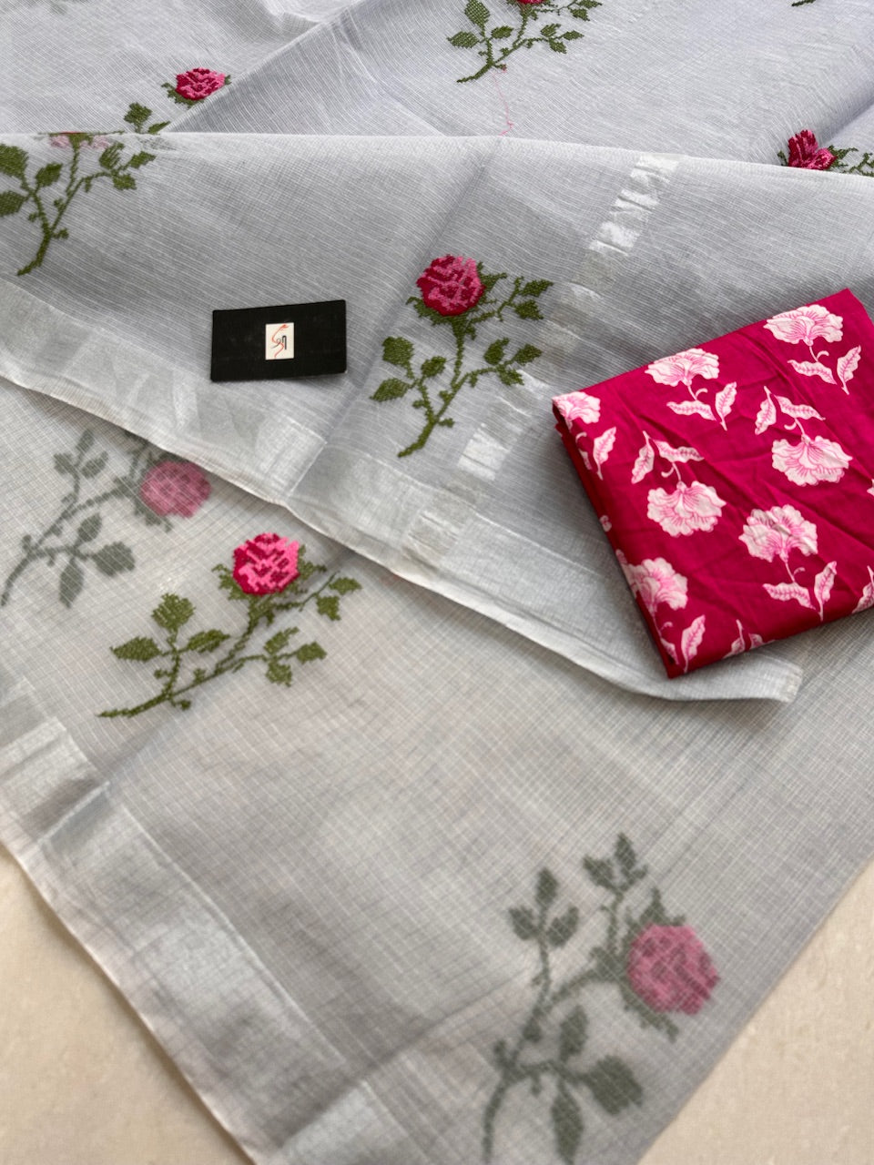 Embroidered Kota Cotton Doria Saree