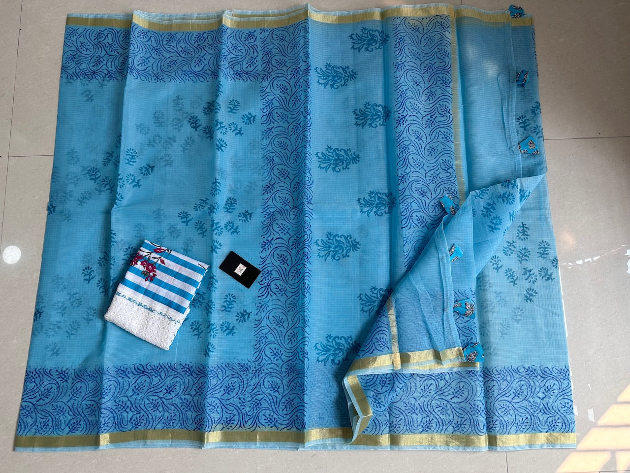 HandBlock Printed Kota Cotton Doria Saree