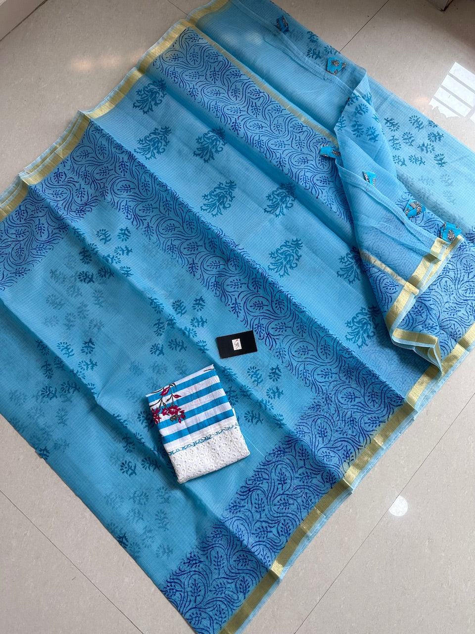 HandBlock Printed Kota Cotton Doria Saree