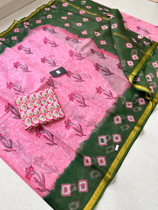 Pure HandBlock Printed Kota Cotton Doria Saree