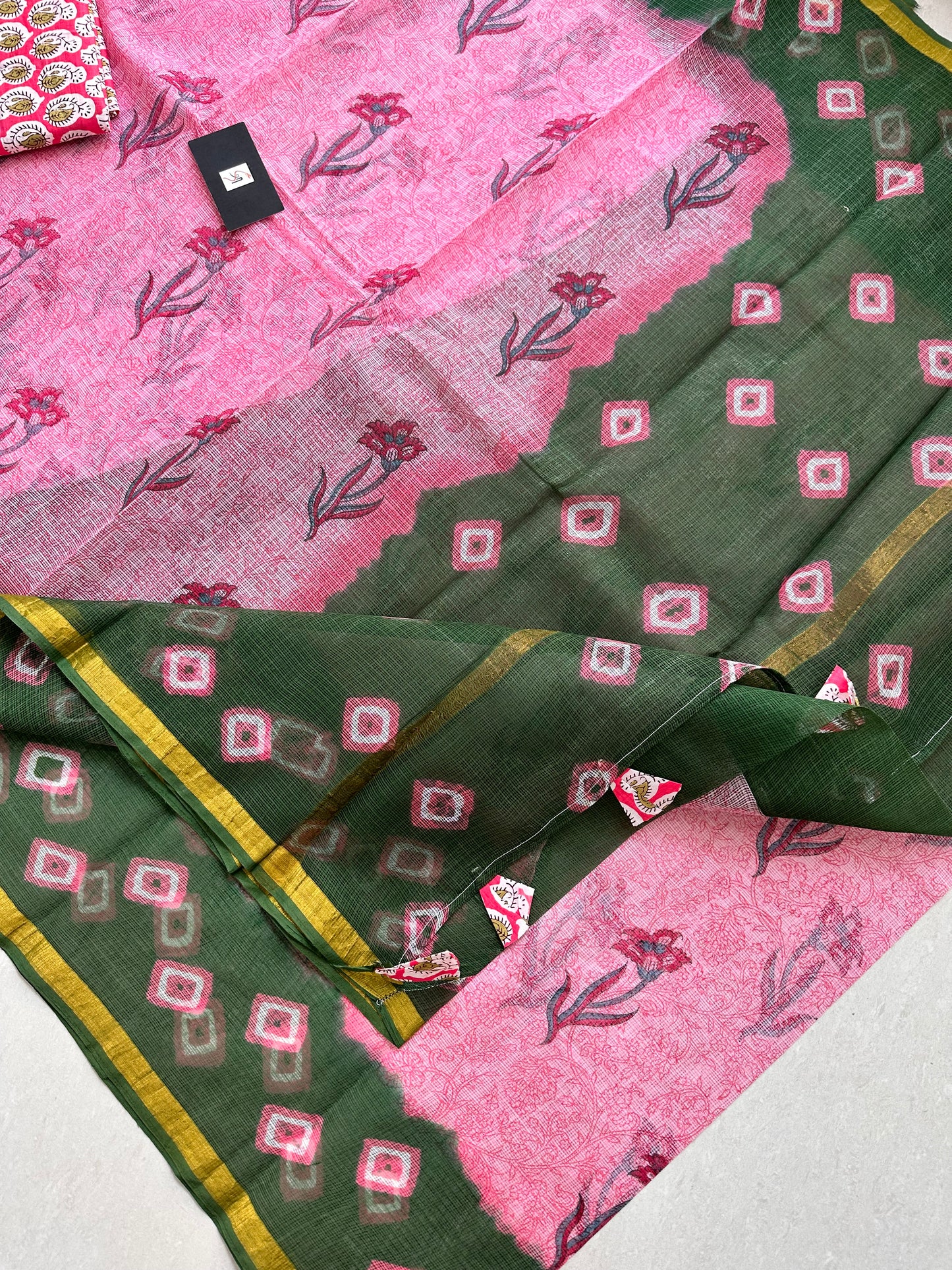 Pure HandBlock Printed Kota Cotton Doria Saree