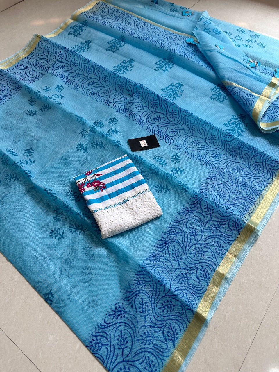 HandBlock Printed Kota Cotton Doria Saree