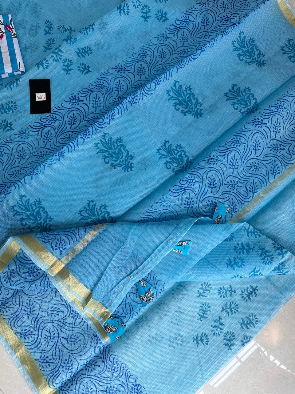 HandBlock Printed Kota Cotton Doria Saree