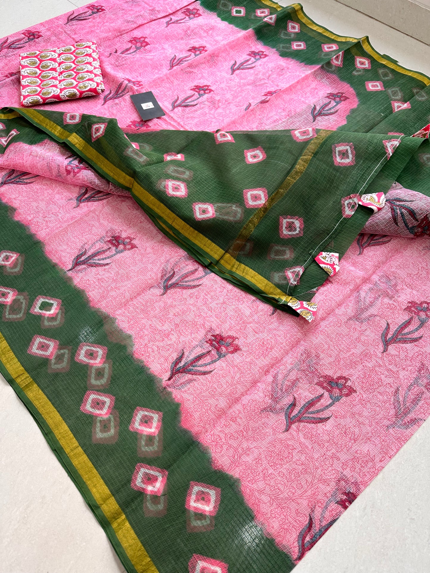 Pure HandBlock Printed Kota Cotton Doria Saree