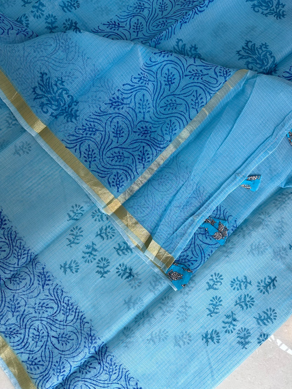 HandBlock Printed Kota Cotton Doria Saree