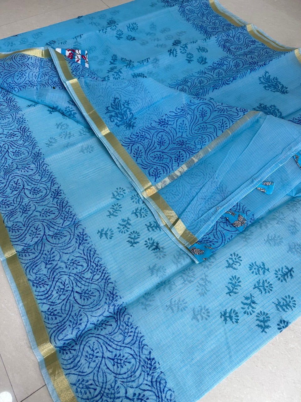 HandBlock Printed Kota Cotton Doria Saree