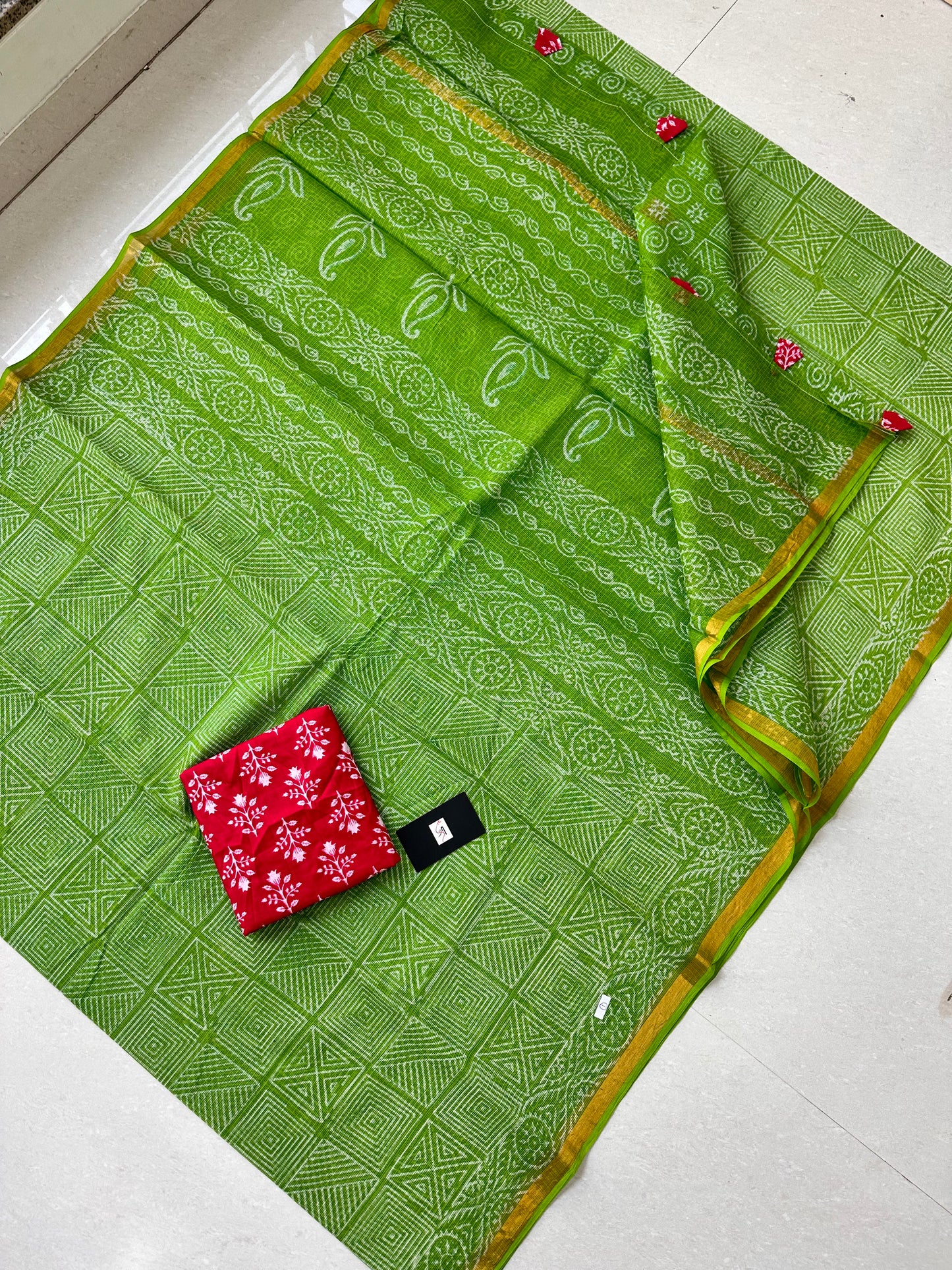 Pure HandBlock Printed Kota Cotton Doria Saree