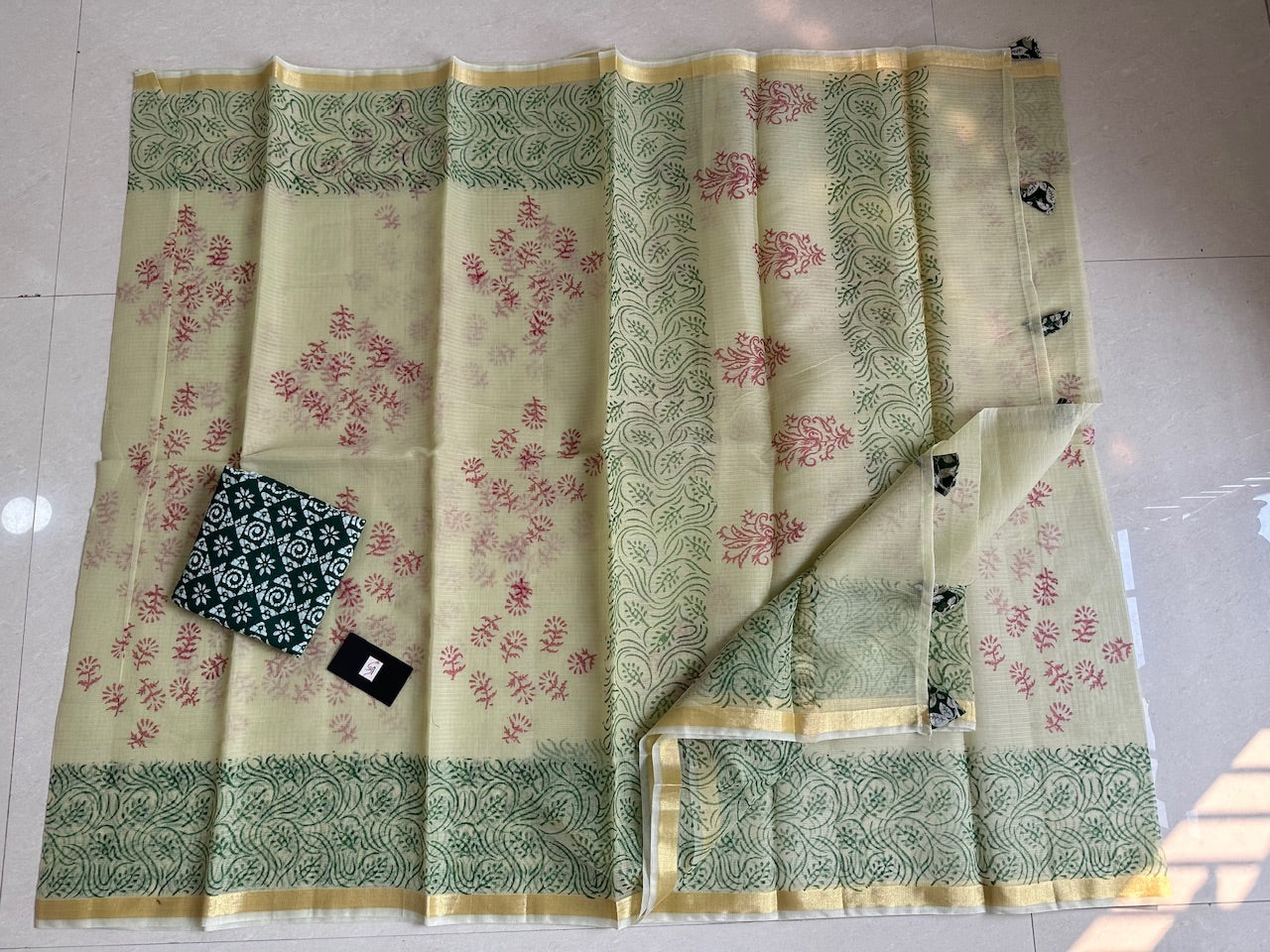 HandBlock Printed Kota Cotton Doria Saree