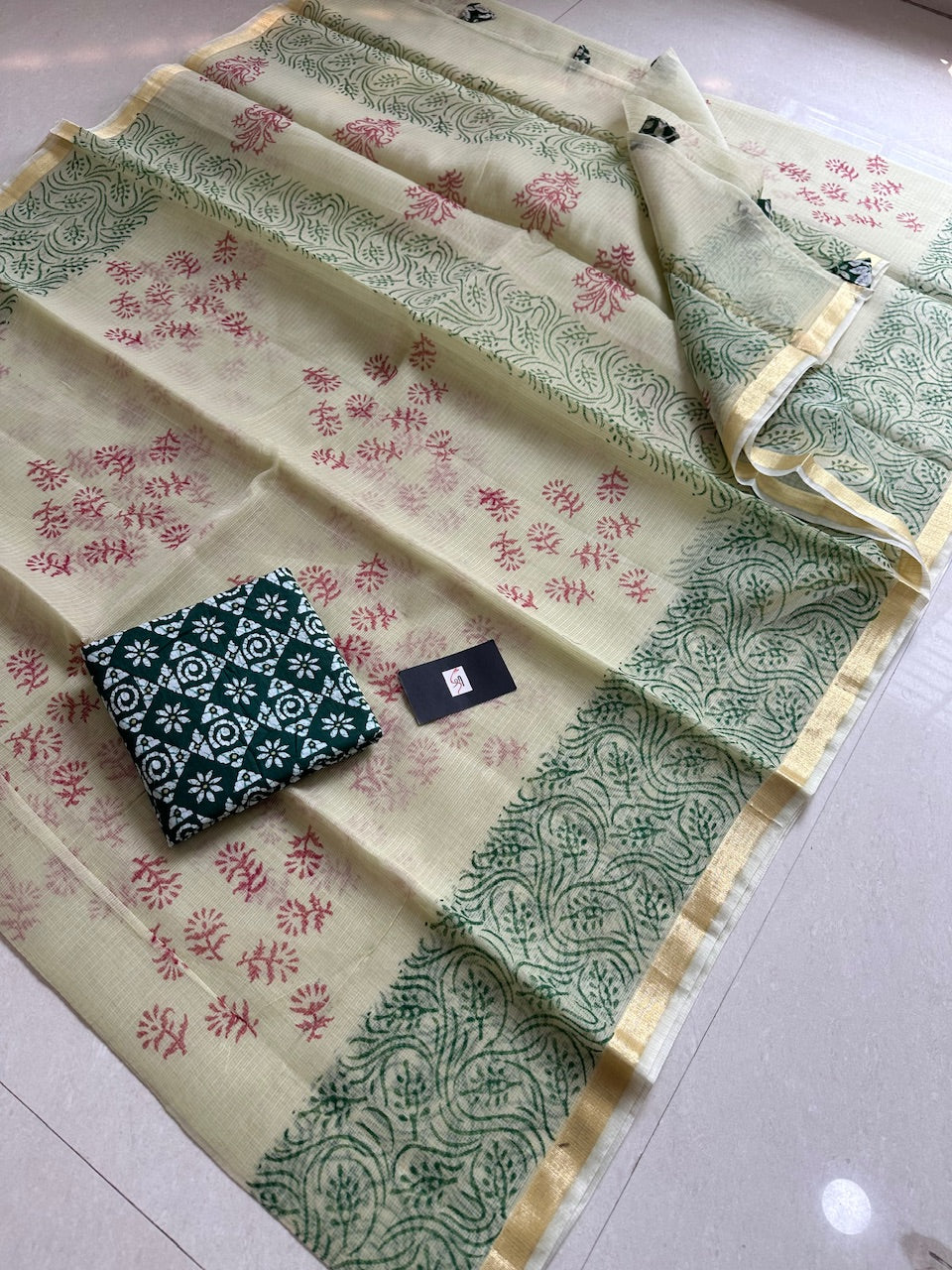 HandBlock Printed Kota Cotton Doria Saree