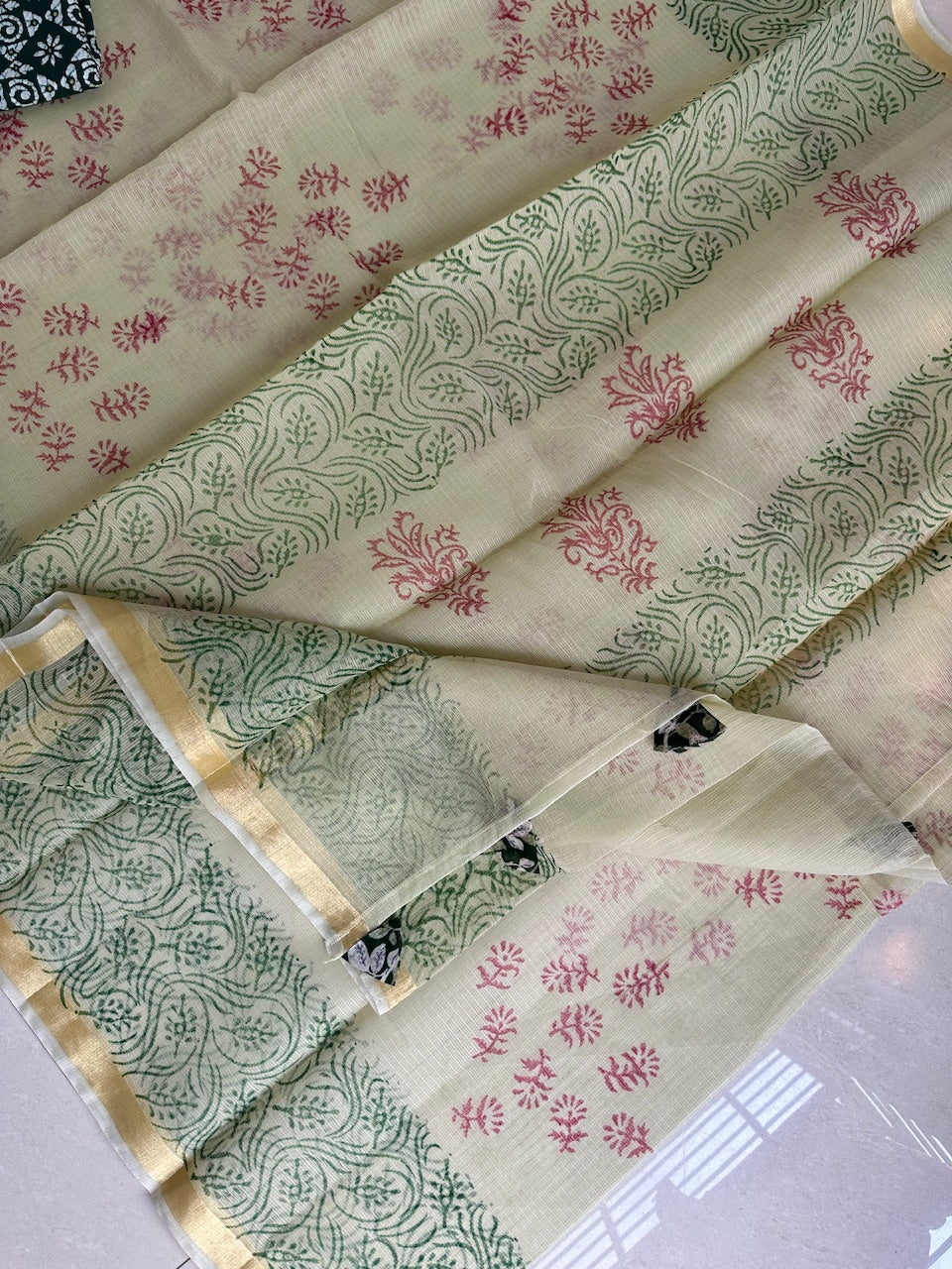 HandBlock Printed Kota Cotton Doria Saree