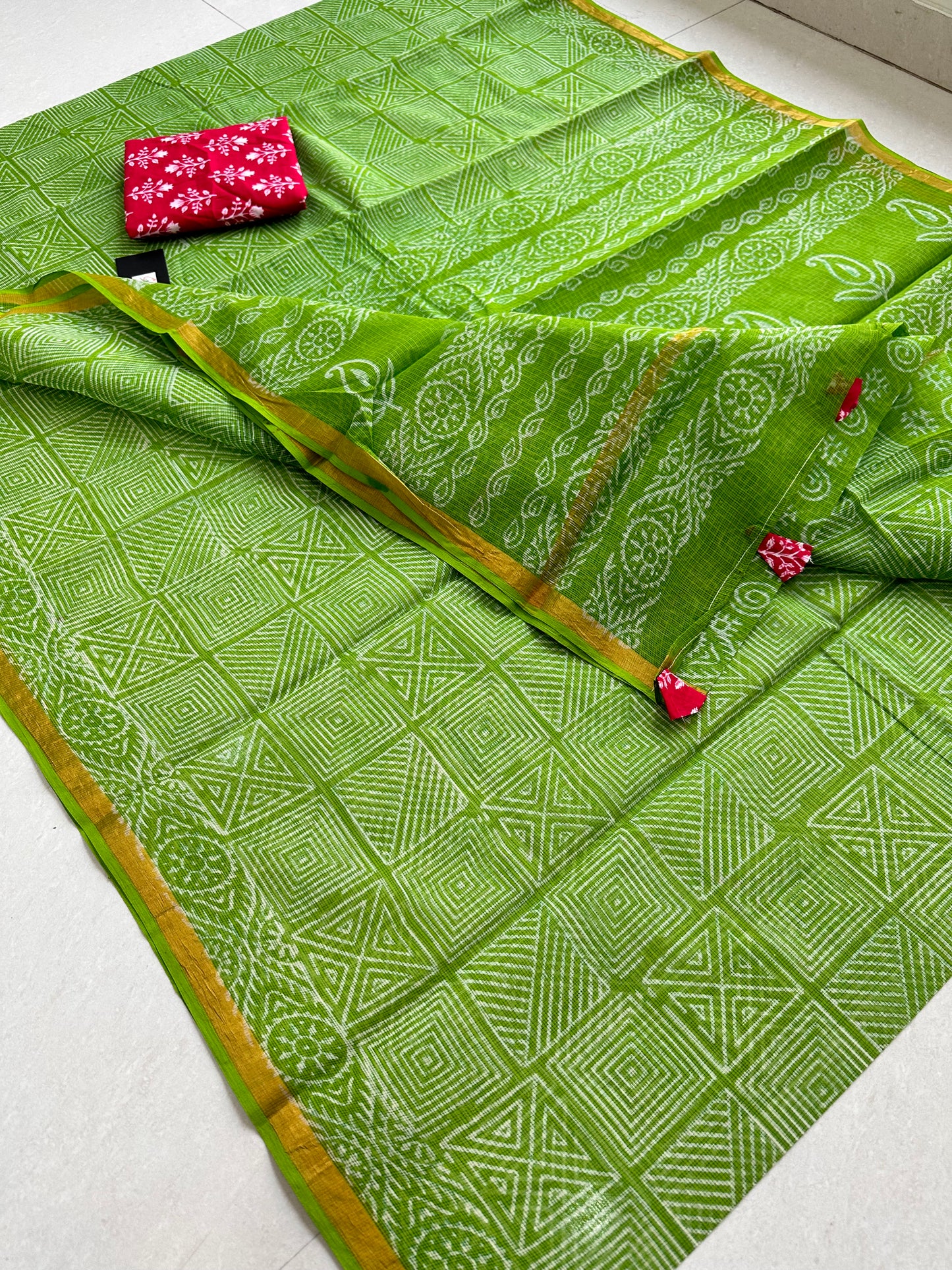 Pure HandBlock Printed Kota Cotton Doria Saree