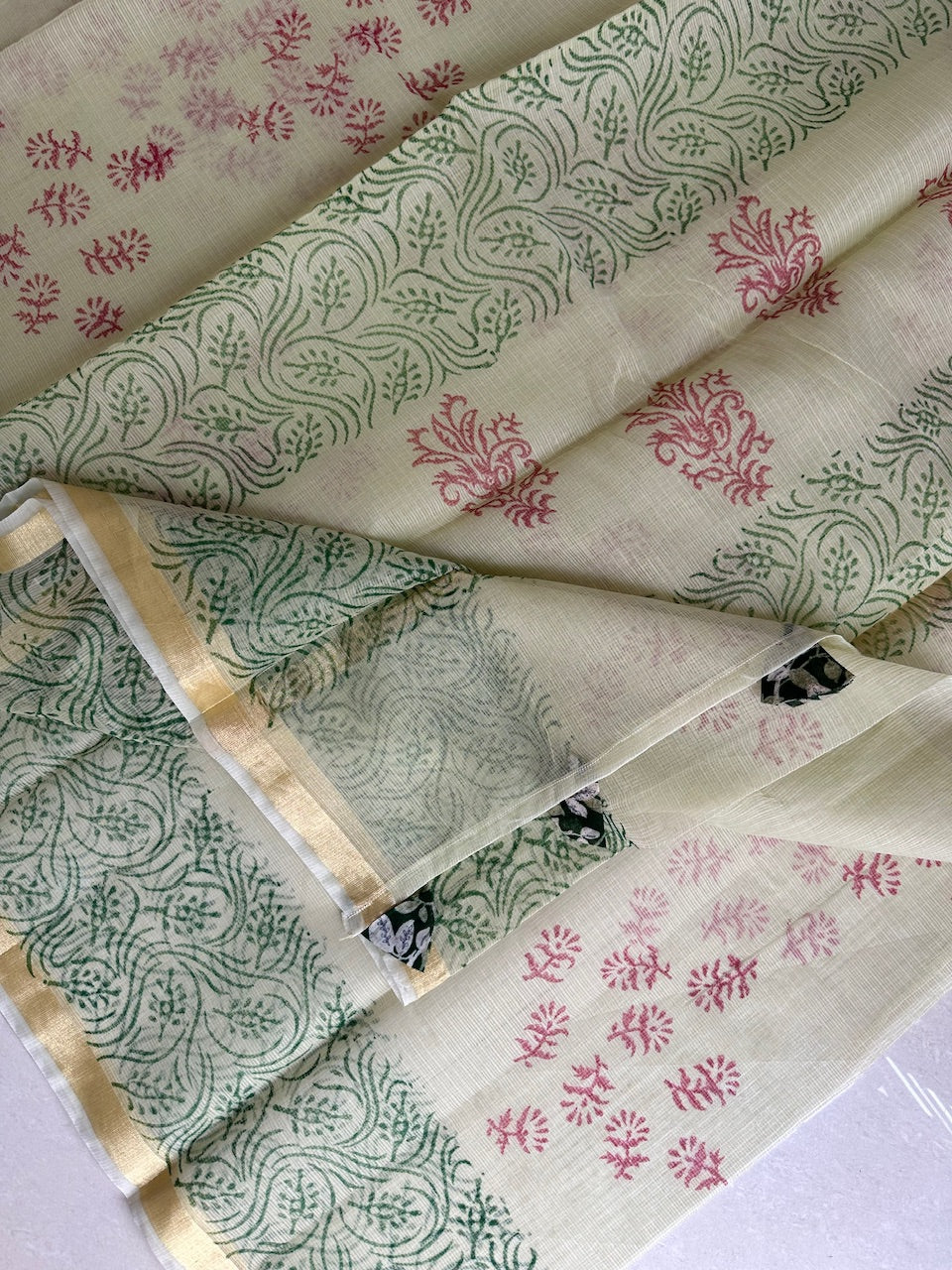 HandBlock Printed Kota Cotton Doria Saree