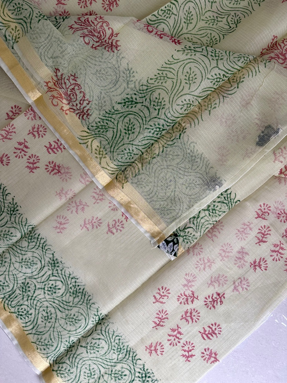 HandBlock Printed Kota Cotton Doria Saree