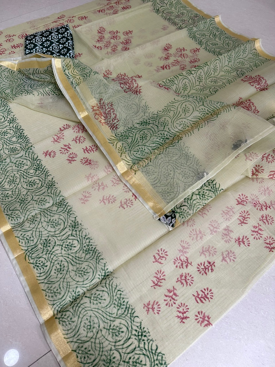 HandBlock Printed Kota Cotton Doria Saree