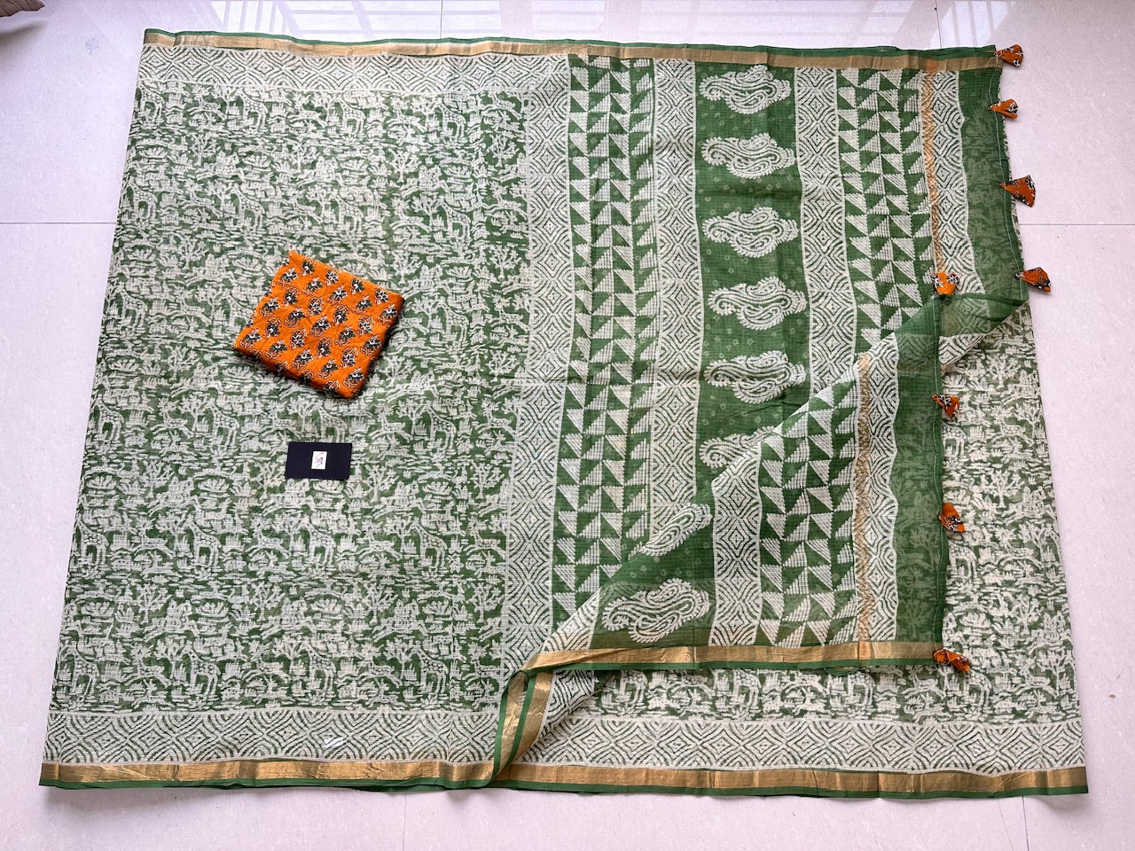 Pure HandBlock Printed Kota Cotton Doria Saree