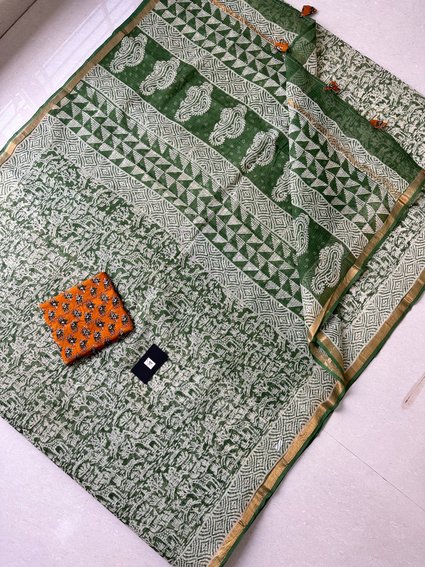 Pure HandBlock Printed Kota Cotton Doria Saree