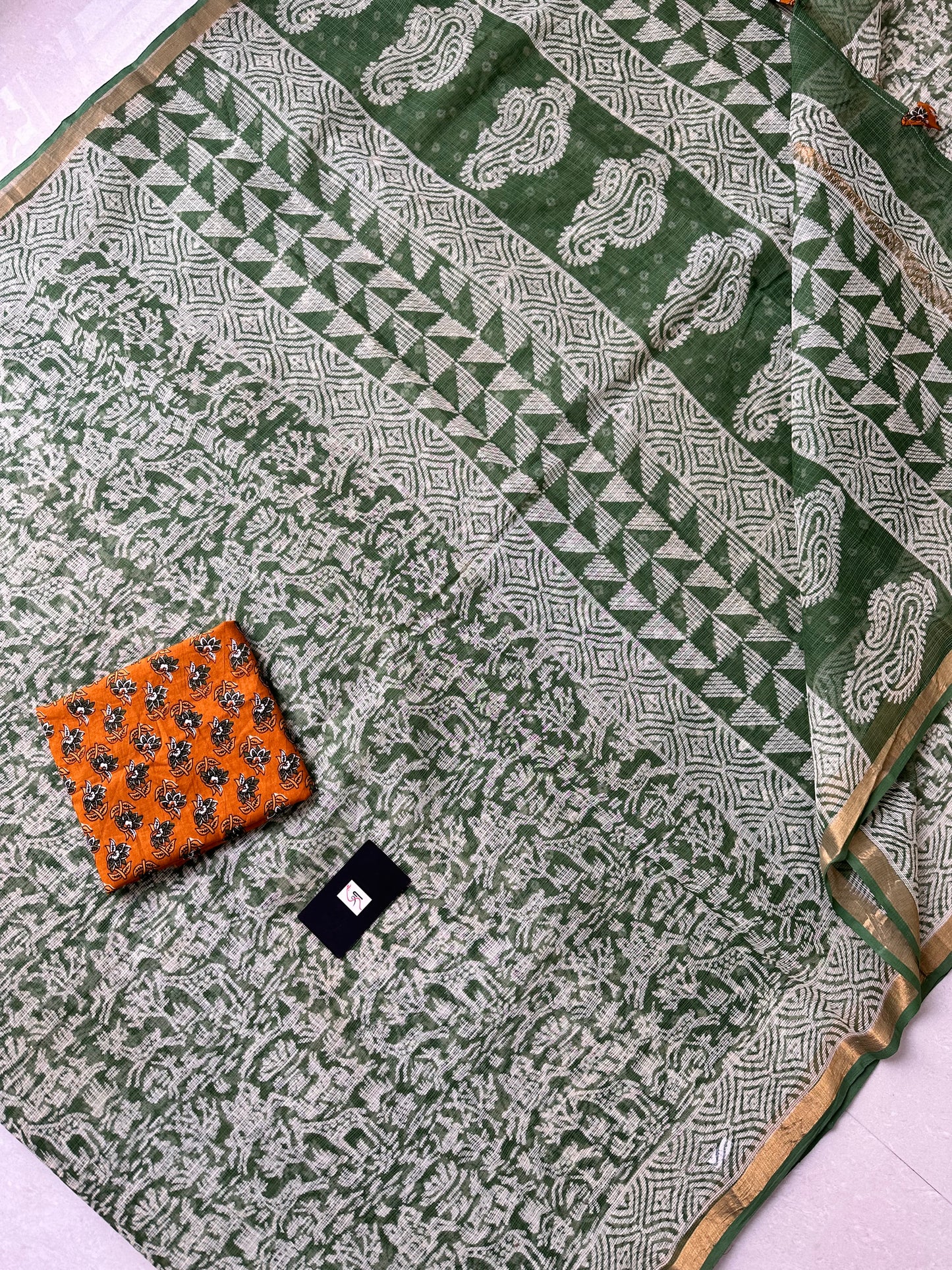 Pure HandBlock Printed Kota Cotton Doria Saree